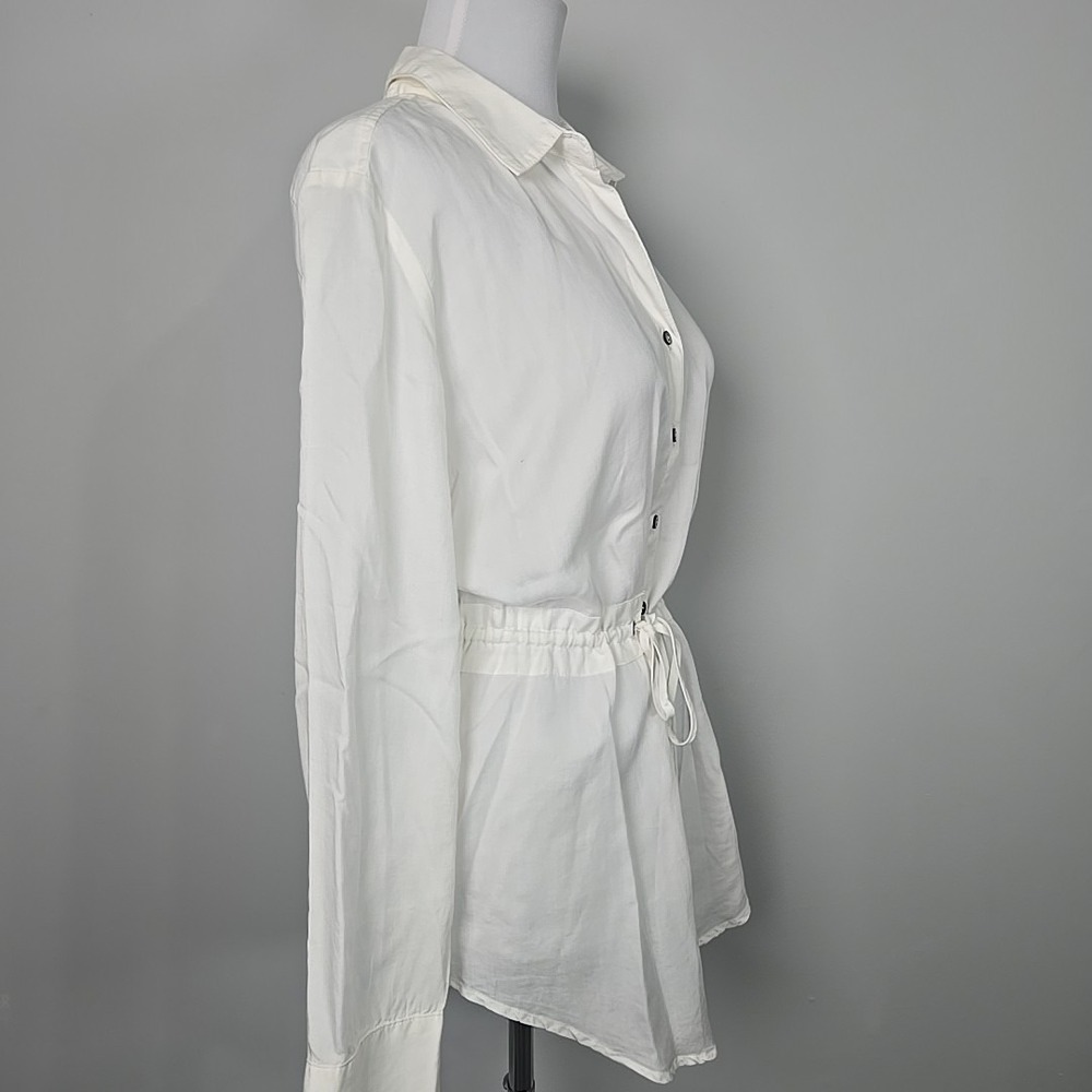 ZOZO White Denim Button Front Ripstop Long Sleeve Lightweight Jacket Shirt Large - Picture 2 of 8